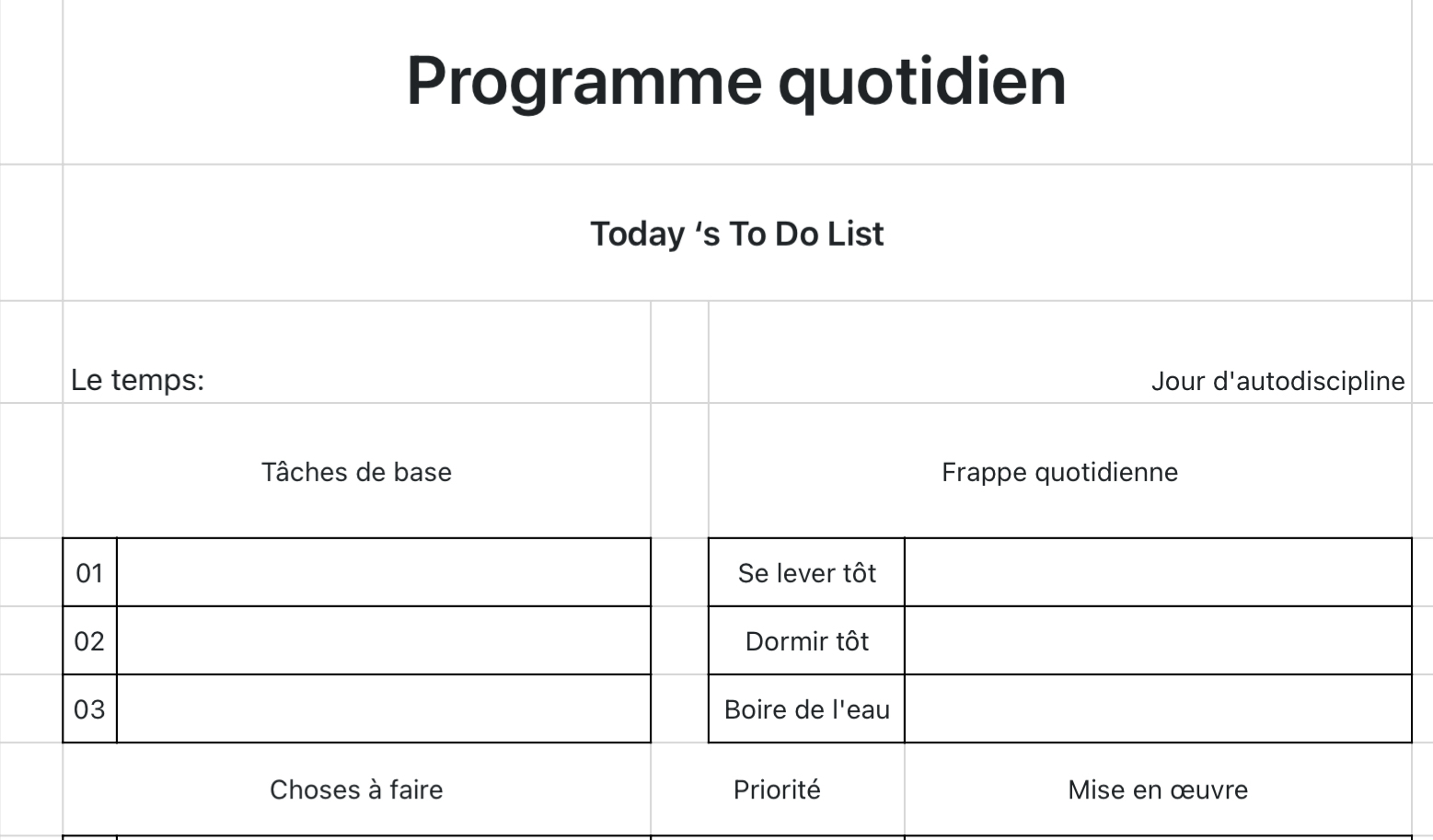 Programme quotidien